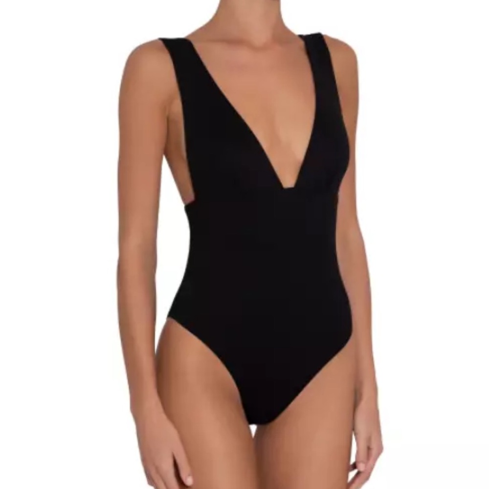 EBERJEY Vivian V-neck One Piece SWIMSUIT Size M Black NEW